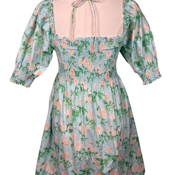 Hill House Athena Nap Dress Mini Puff Sleeve in Blue Roses Size M - Picture 6 of 14